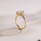 Solid Gold Emerald Cut Moissanite Engagement Ring With Trapezoid, Dainty Cluster Promise Ring