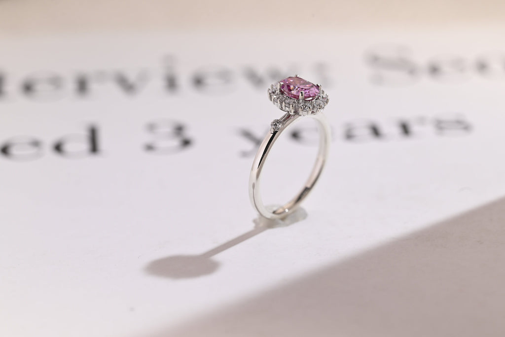 Solid Gold Oval Cut Moissanite Purple Sapphire Engagement Ring