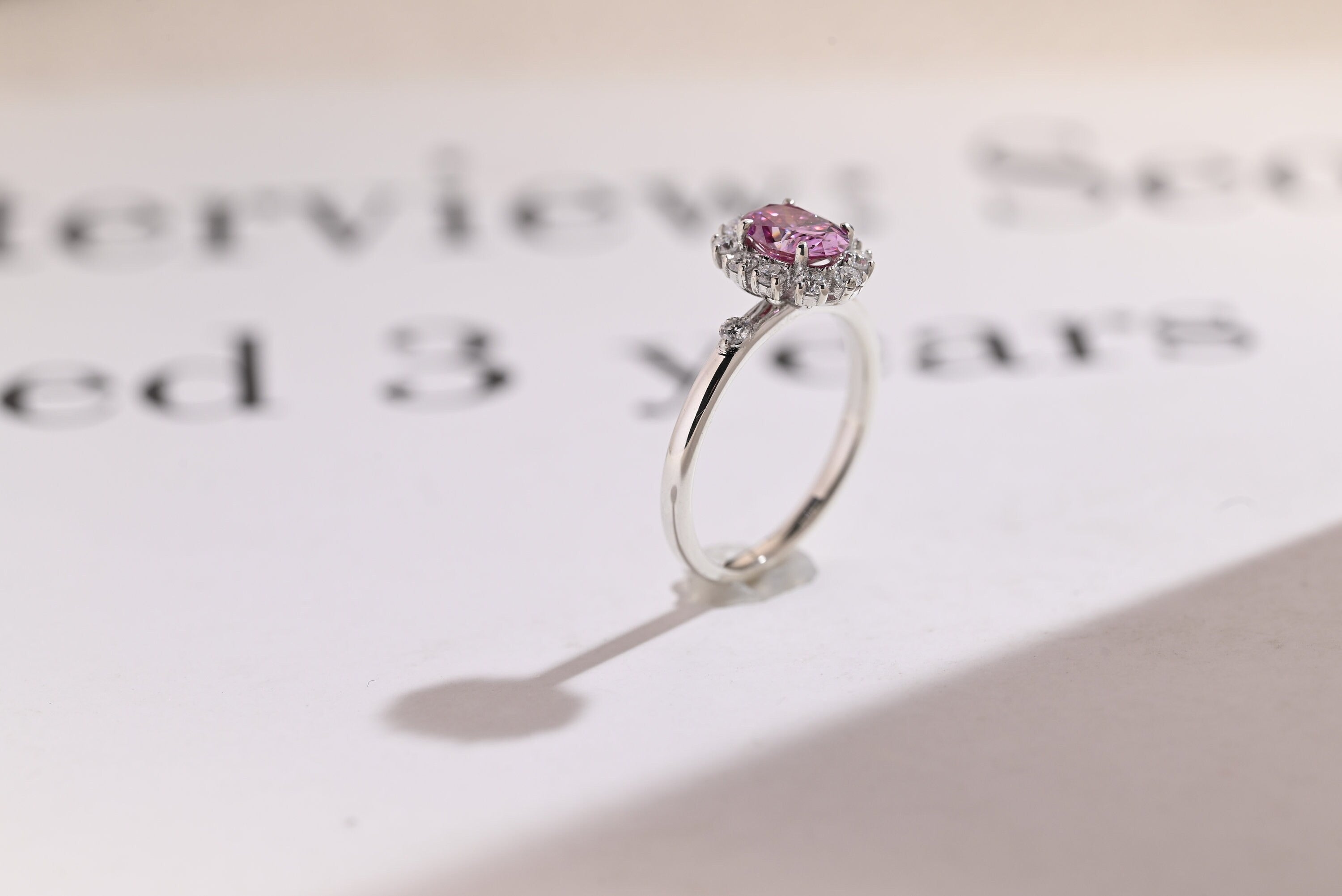 Solid Gold Oval Cut Moissanite Purple Sapphire Engagement Ring