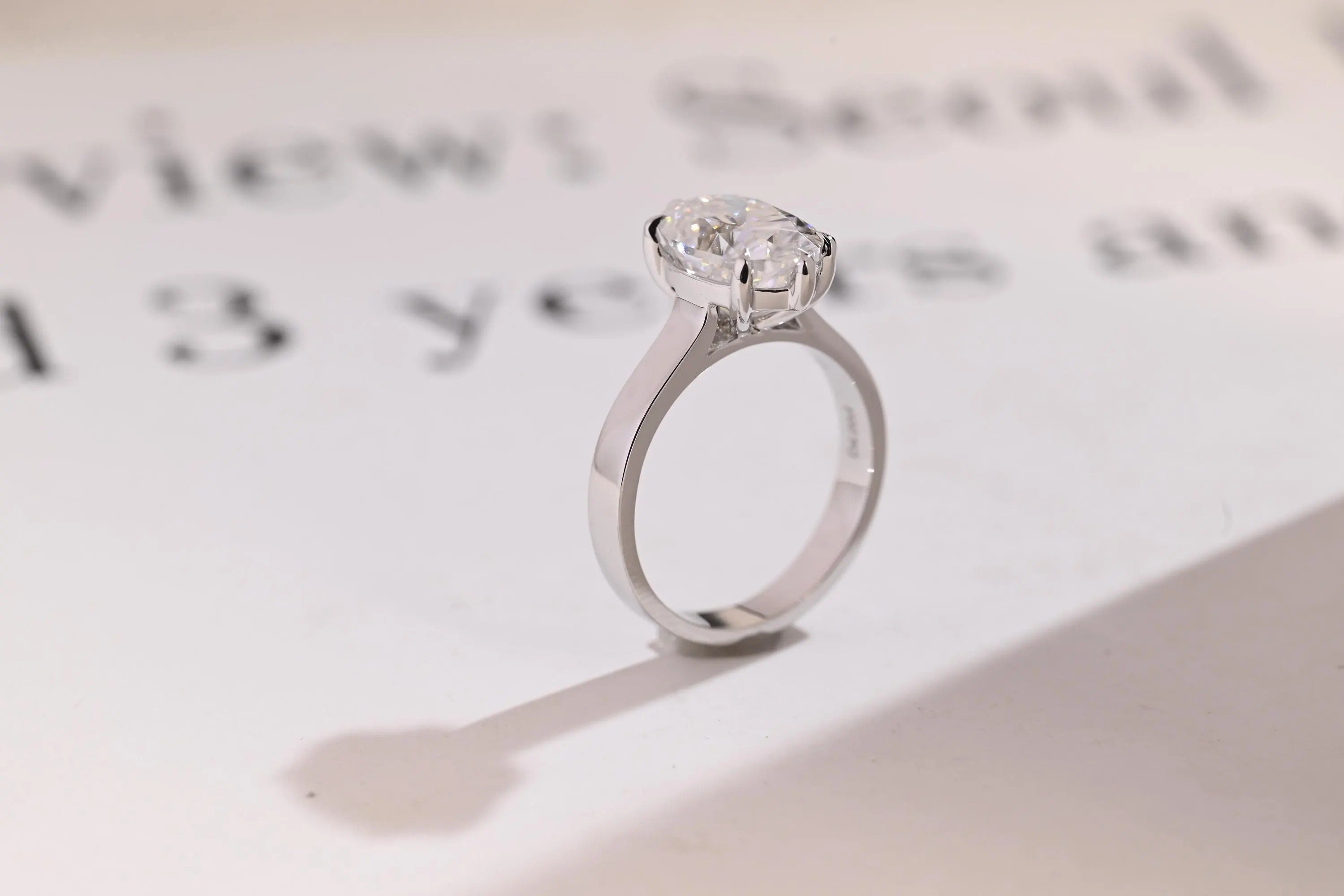 Solid Gold 3mm Band Oval Moissanite Engagement Ring, Promise Ring