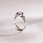 Solid Gold Princess Cut Moissanite Engagement Ring, Beaded Halo Proposal Ring