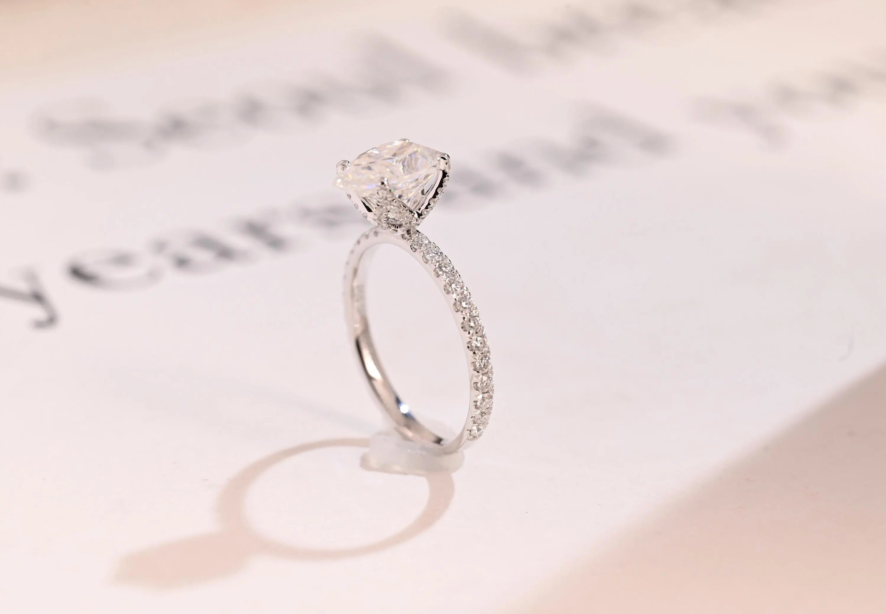 Solid Gold Tulip Flower Pave Pear Moissanite Engagement Ring, Promise Ring Secondary image