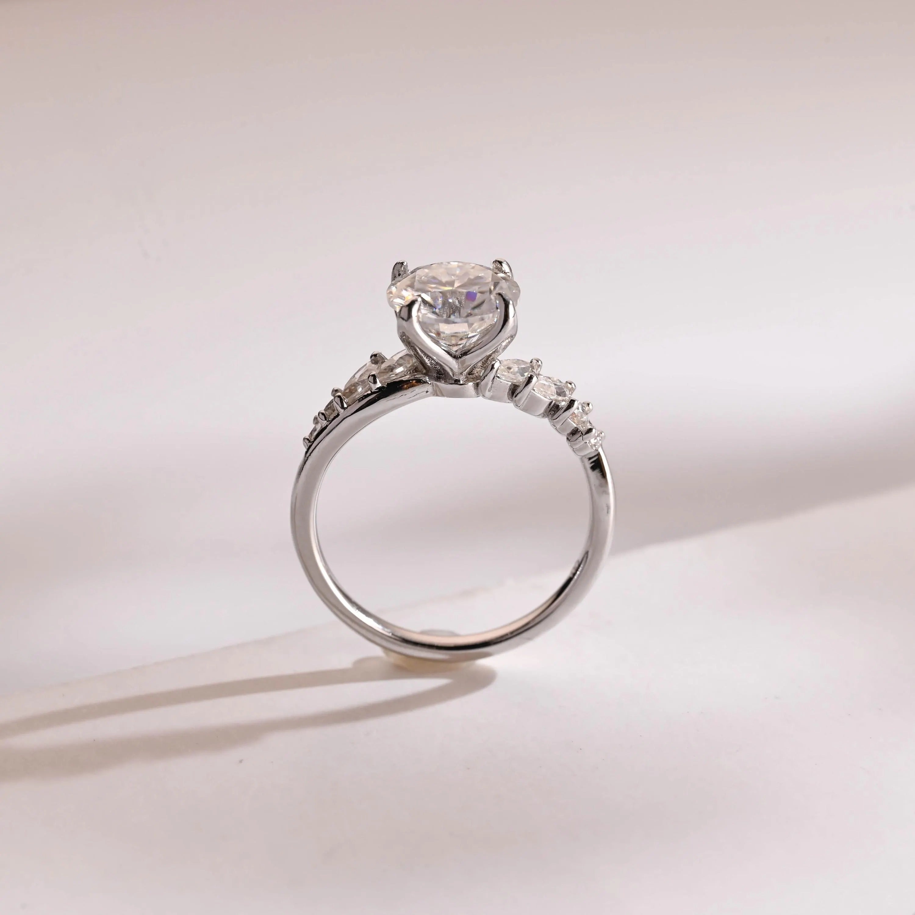Solid Gold Round Cut Moissanite Engagement Ring, Anniversary for Her