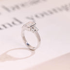 Solid Gold Bezel Emerald Cut Moissanite Engagement Ring, Dainty Cluster Promise Ring