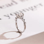 Solid Gold Oval Cut Moissanite Engagement Ring, Dainty Leaf Ring