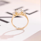 Solid Gold Three Stone Round Cut Moissanite Engagement Ring