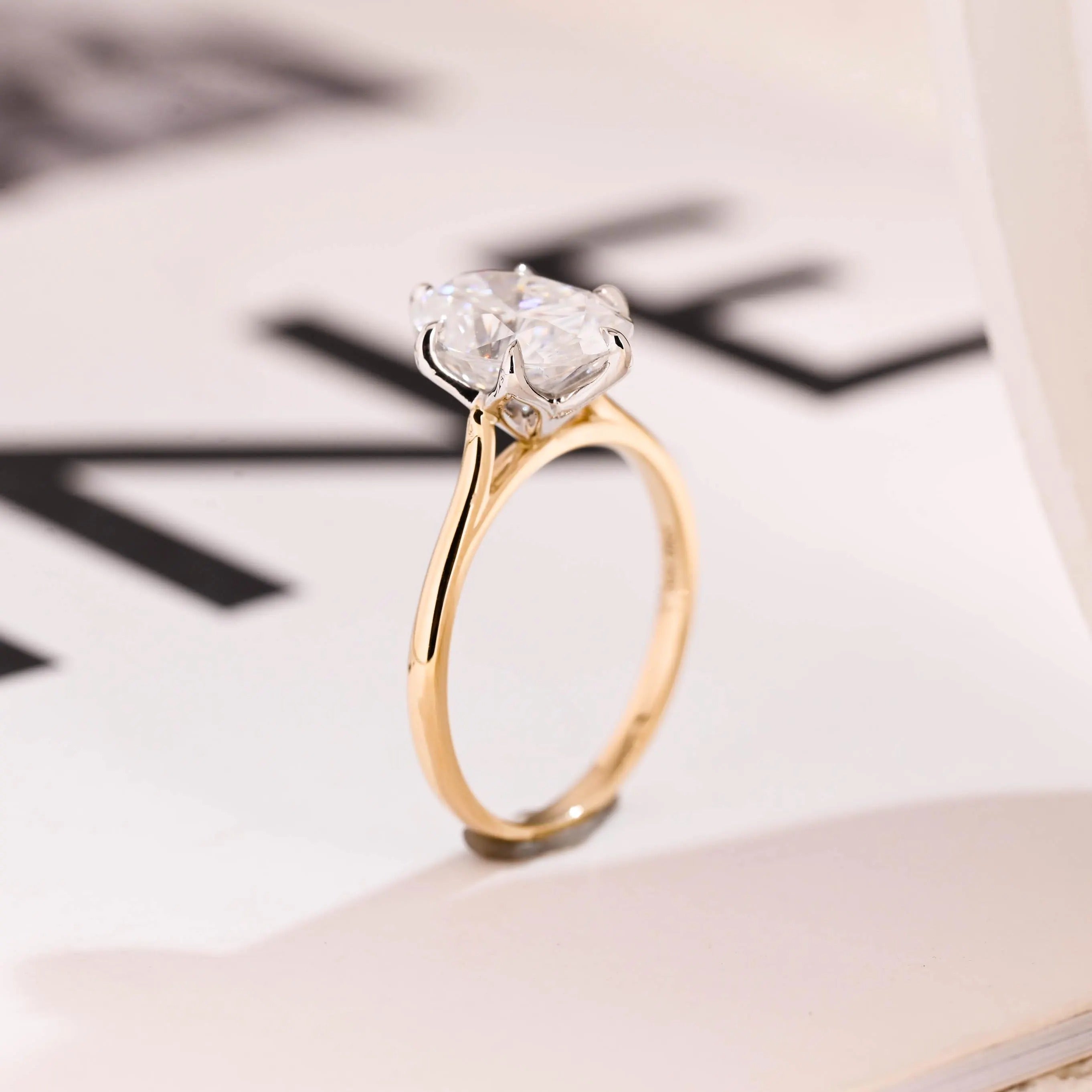 Solid Gold Oval Moissanite Engagement Ring, Six Prongs Promise Ring Secondary image