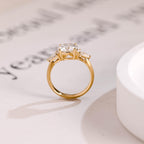 Solid Gold 3mm Width Three Stone Round Cut Moissanite Engagement Ring with Pear Accent
