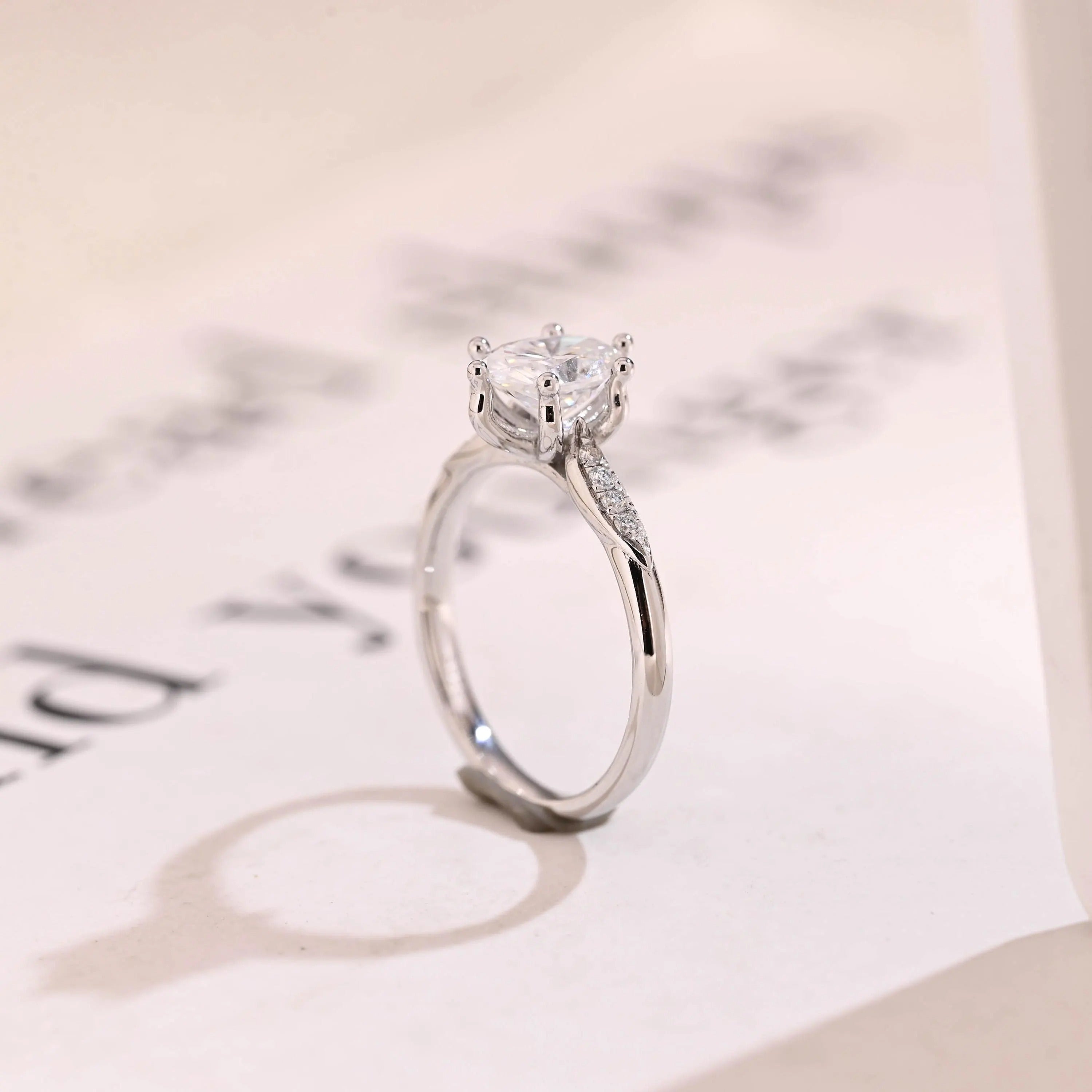 Solid Gold Oval Moissanite Engagement Ring, Half Eternity Promise Ring Secondary image
