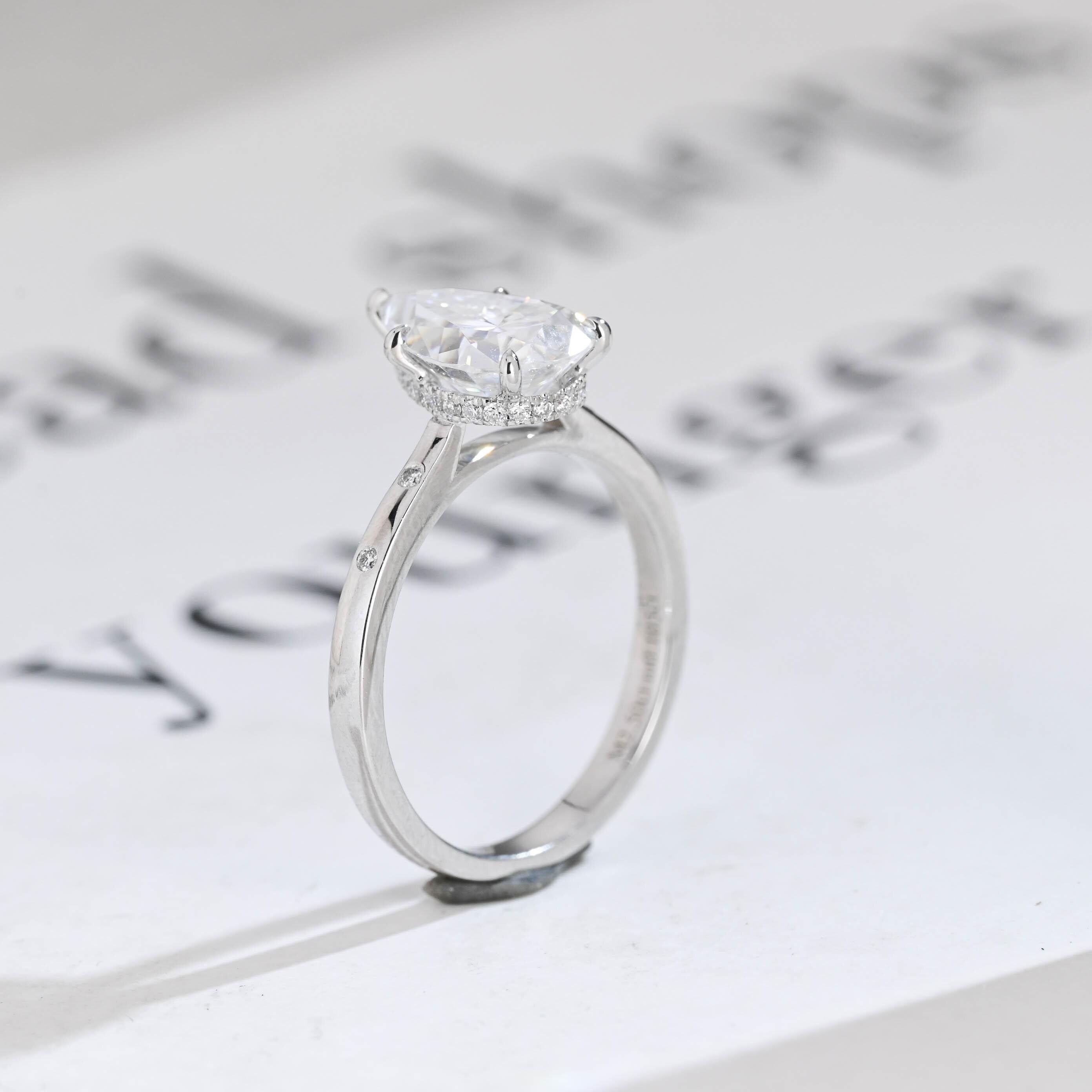 Solid Gold Pear Moissanite Engagement Ring with Hidden Halo Secondary image