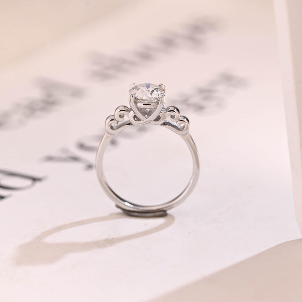 Dainty Solid Gold Round Moissanite Engagement Ring, Promise Ring