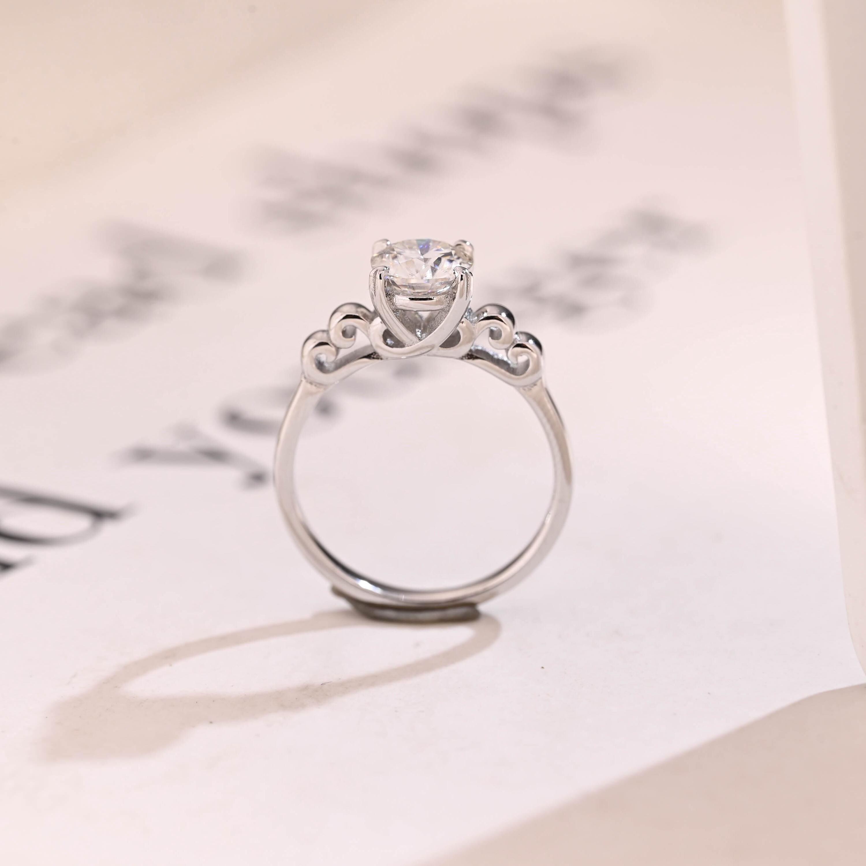 Dainty Solid Gold Round Moissanite Engagement Ring, Promise Ring