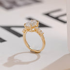 Solid Gold Oval Moissanite Engagement Ring, Half Eternity Promise Ring