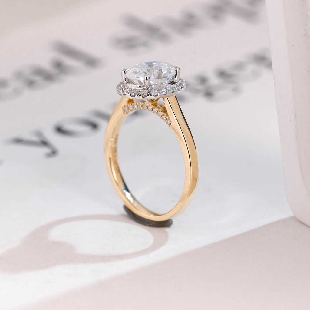 Solid Gold Oval Moissanite Engagement Ring, Two Tone Promise Ring