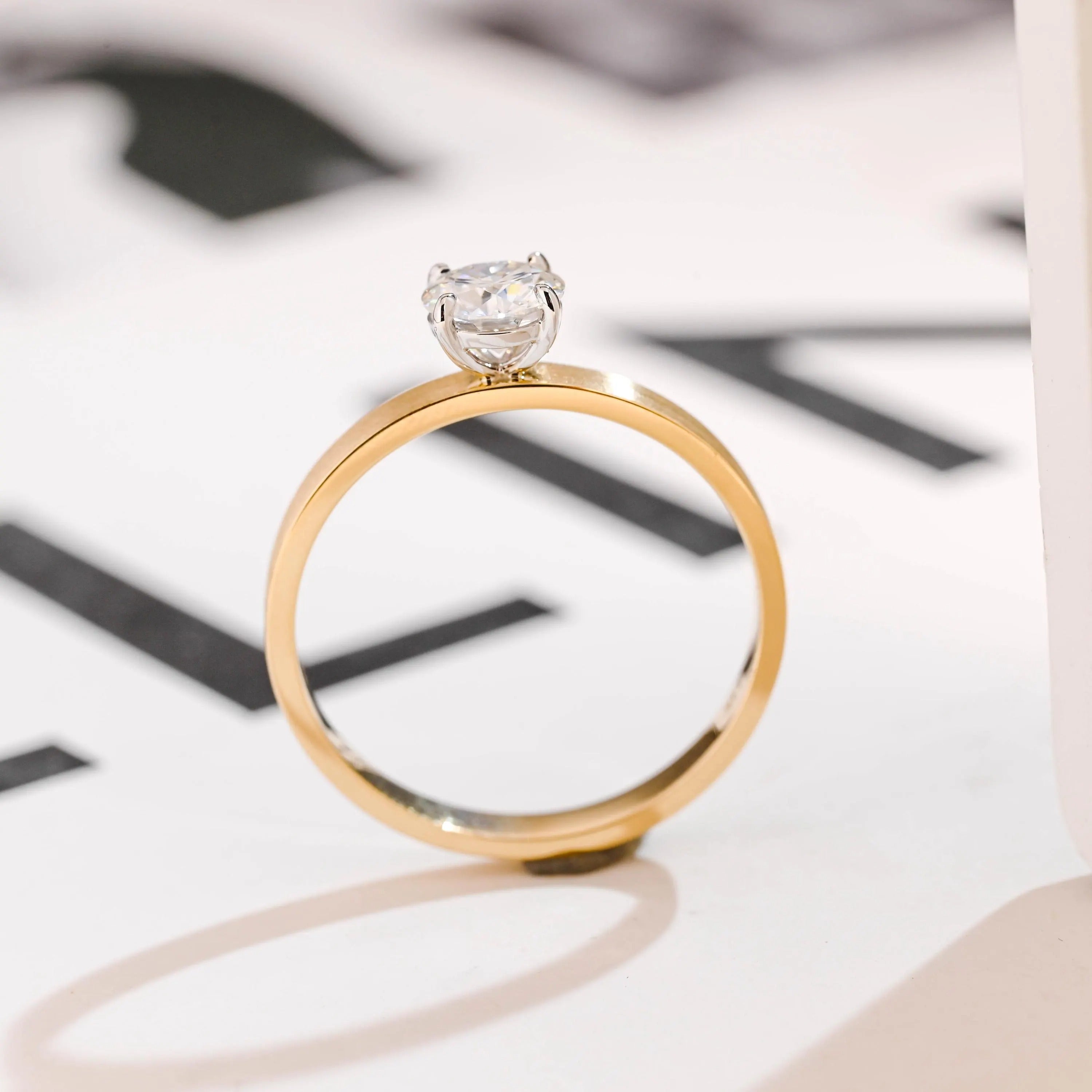 Solid Gold Moissanite Engagement Ring, 3MM Width Minimalist Ring