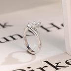 Solid Gold Marquise Moissanite Engagement Ring, Bezel Three Stone Ring