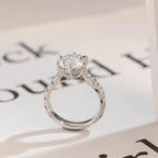 Solid Gold Round Moissanite Engagement Ring, 3.5mm Wide Band Ring