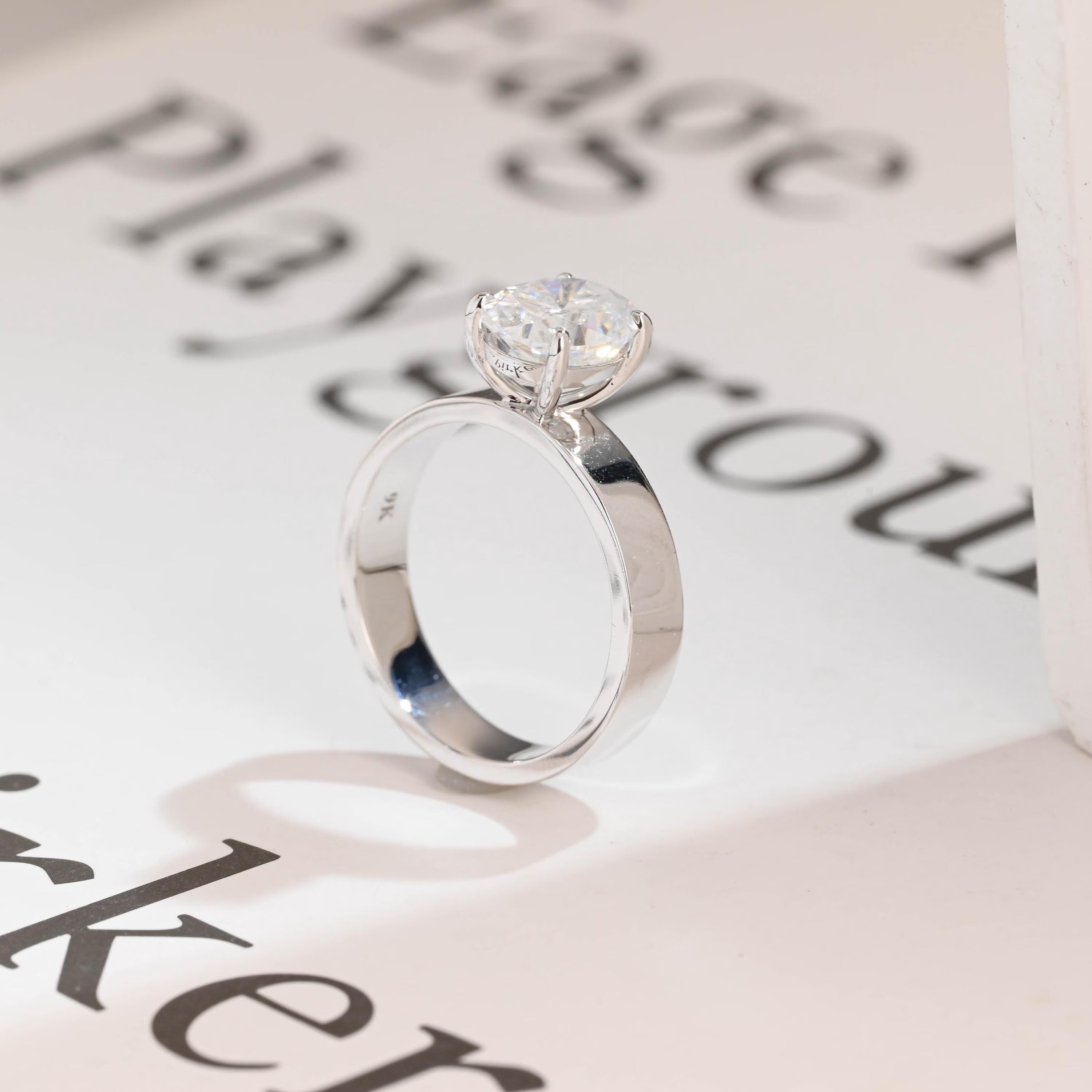 Solid Gold 4mm Band Oval Cut Moissanite Engagement Ring, Promise Ring Secondary image