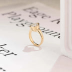Solid Gold Pear Moissanite Engagement Ring with Bezel, Minimalist Hammer Ring