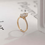 Solid Gold Marquise Marquise Moissanite Ring, Cathedral Half Eternity Ring