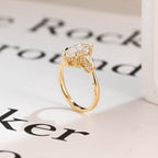Solid Gold Three Stone Ring, Marquise Moissanite Engagement Ring