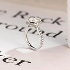 Solid Gold Trillion Cut Moissanite Engagement Ring, Halo Triangle Wedding Ring