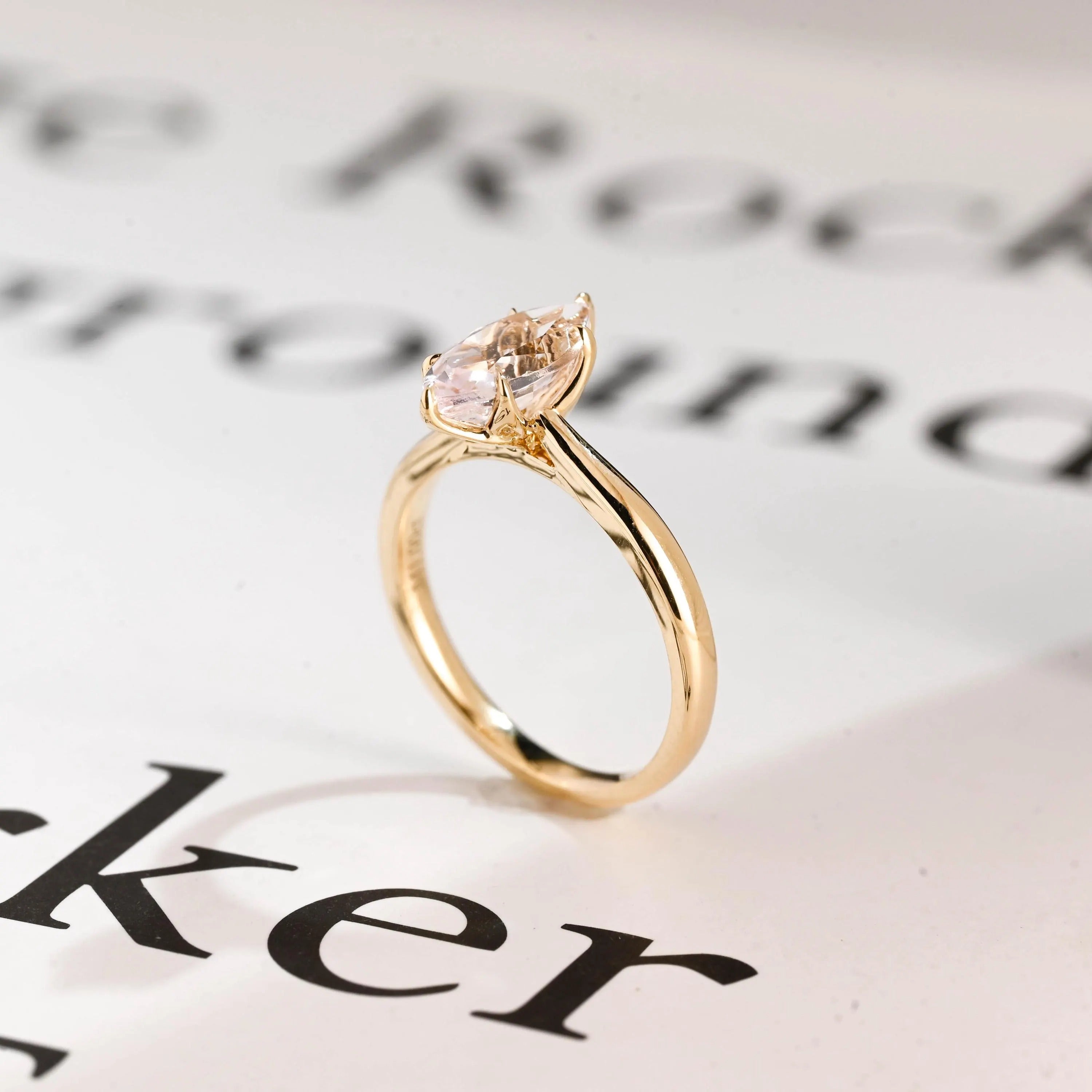 Solid Gold Tulip Floral Marquise Moissanite Engagement Ring