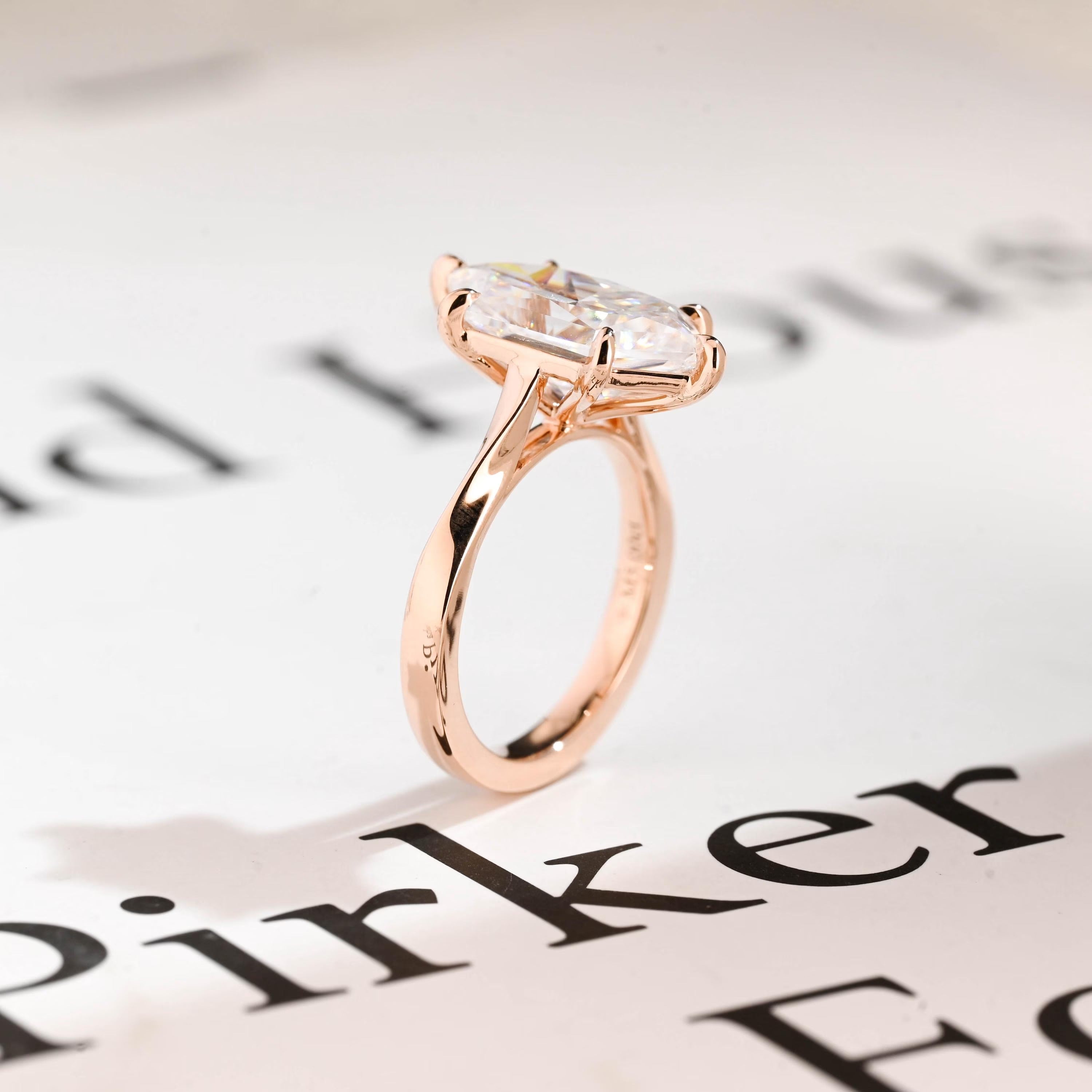 Solid Gold Dutch Marquise Moissanite Ring, Timeless Engagement Ring