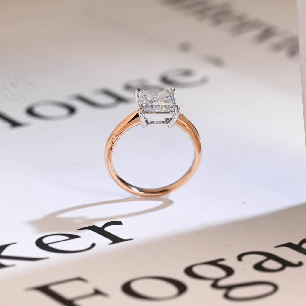 Solid Gold Two Tone Princess Cut Moissanite Engagement Ring, Proposal Ring