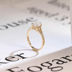 Solid Gold Six Prongs Oval Moissanite Engagement Ring with Bar, Promise Ring