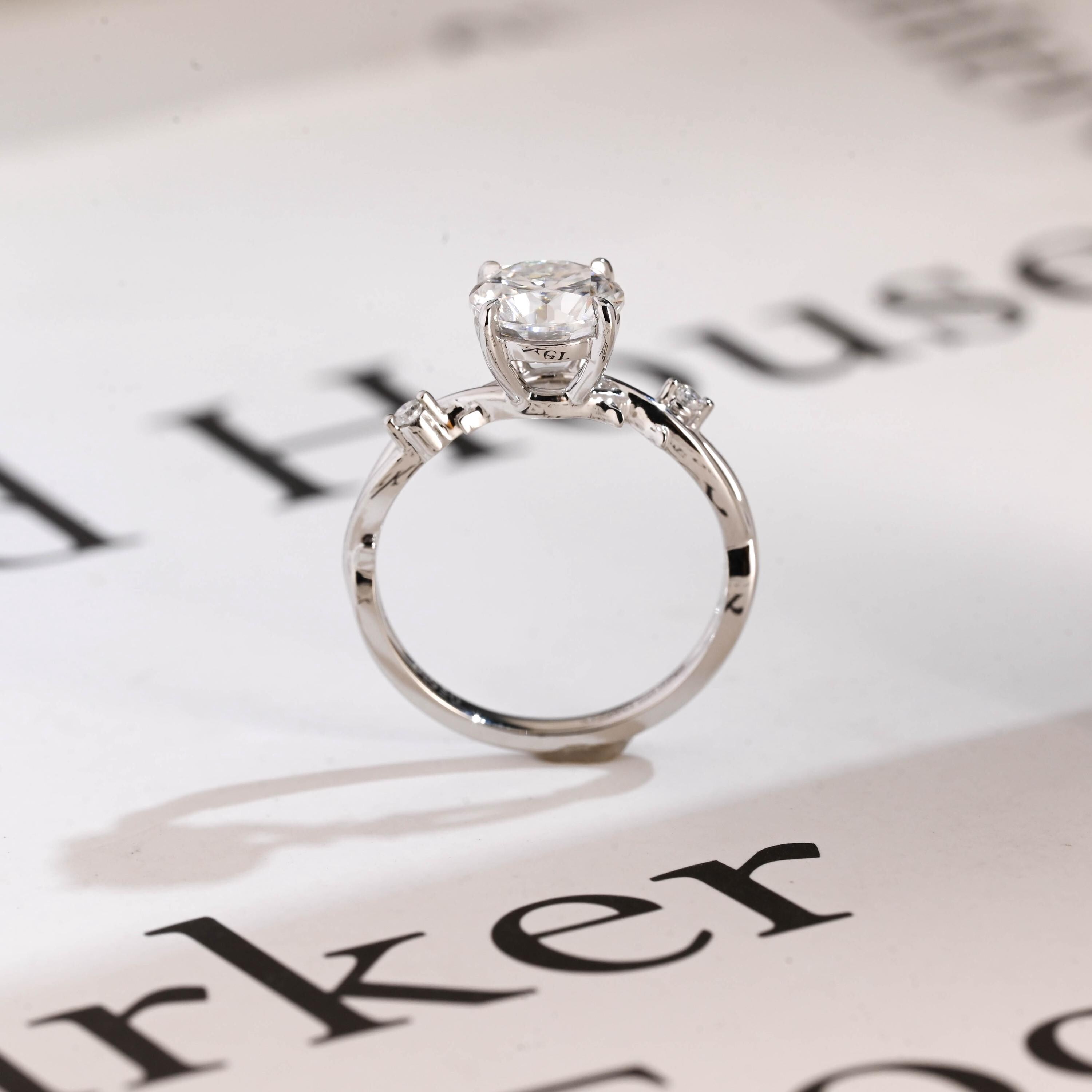 Solid Gold Round Cut Moissanite Engagement Ring, Twisted Band Ring