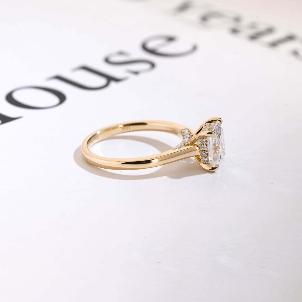 Solid Gold Princess Cut Moissanite Engagement Ring, Promise Ring