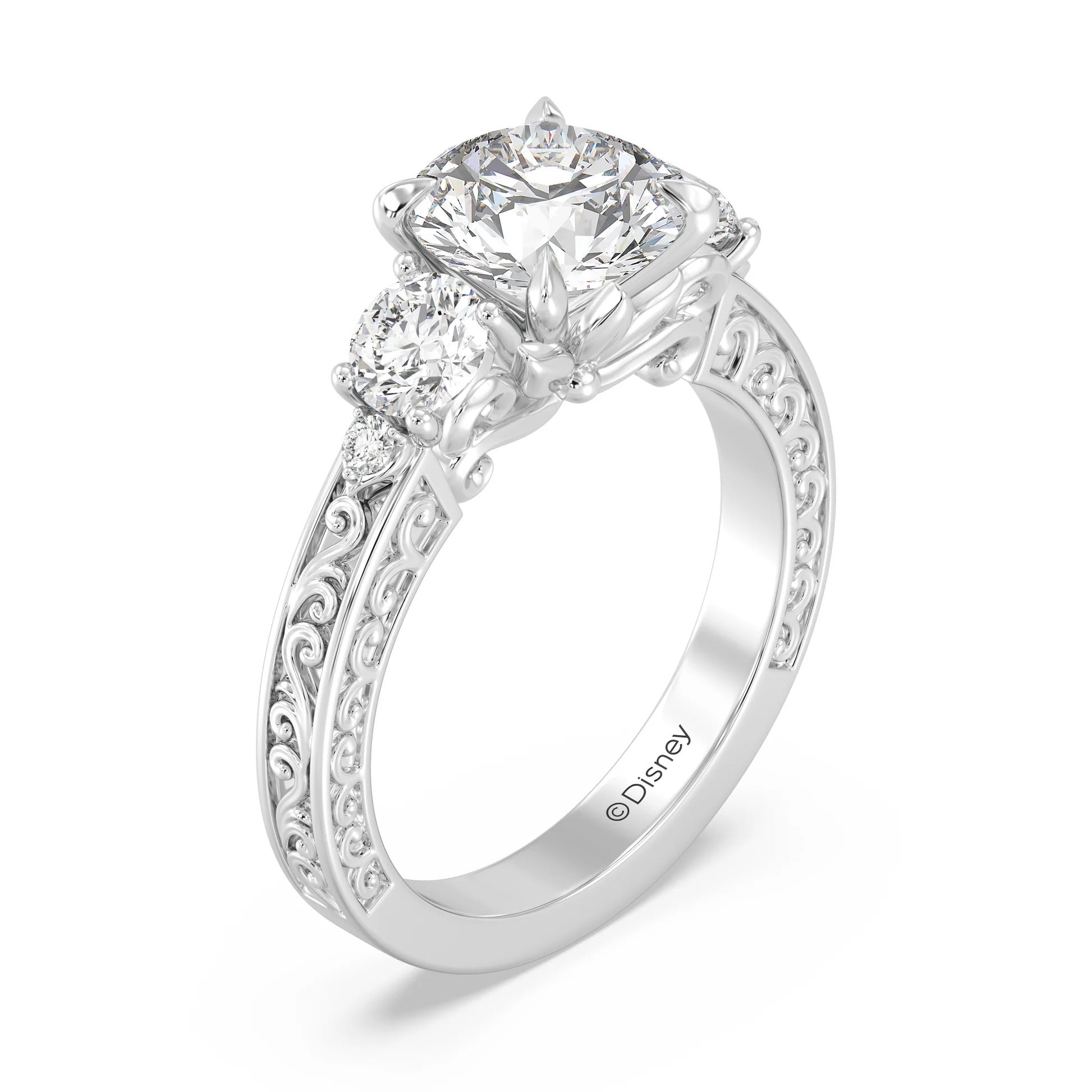 Enchanted Star Diamond And Gold Disney Princess Rapunzel Vintage Round Three Stone Engagement Ring
