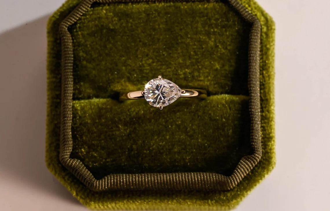 Solid Gold East-West Pear Moissanite Engagement Ring