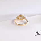 Solid Gold Three Stone Round Cut Moissanite Engagement Ring with Trillion Accent