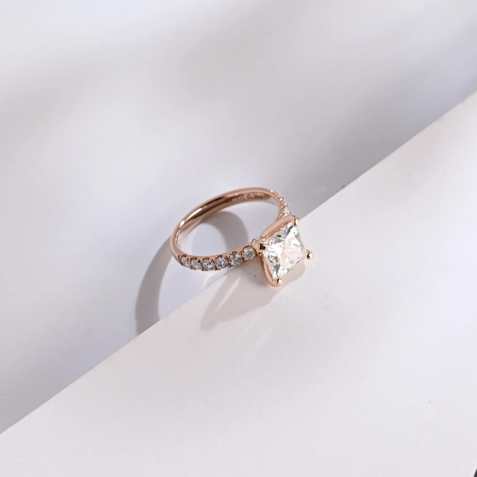 Solid Gold Princess Cut Moissanite Engagement Ring, Anniversary Gift for Her