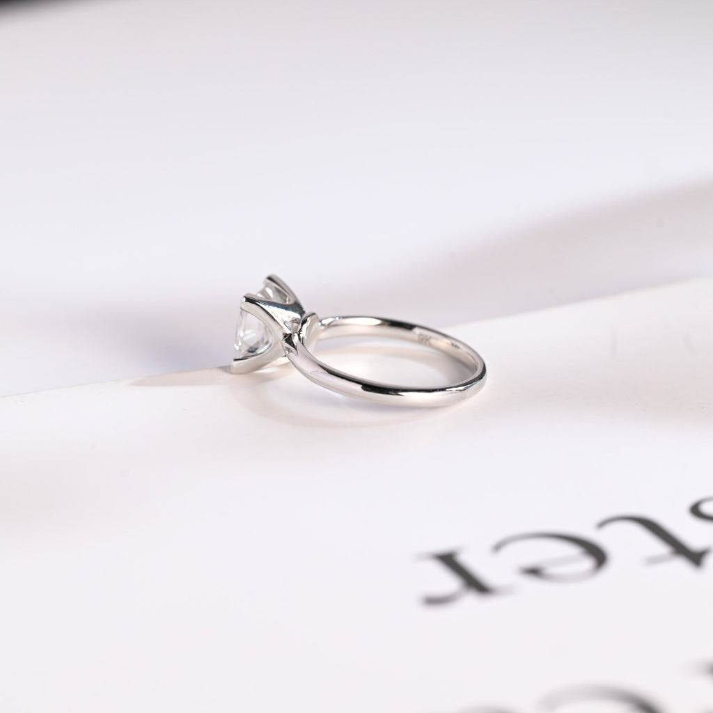 Solid Gold Princess Cut Moissanite Engagement Ring, Art Deco Ring