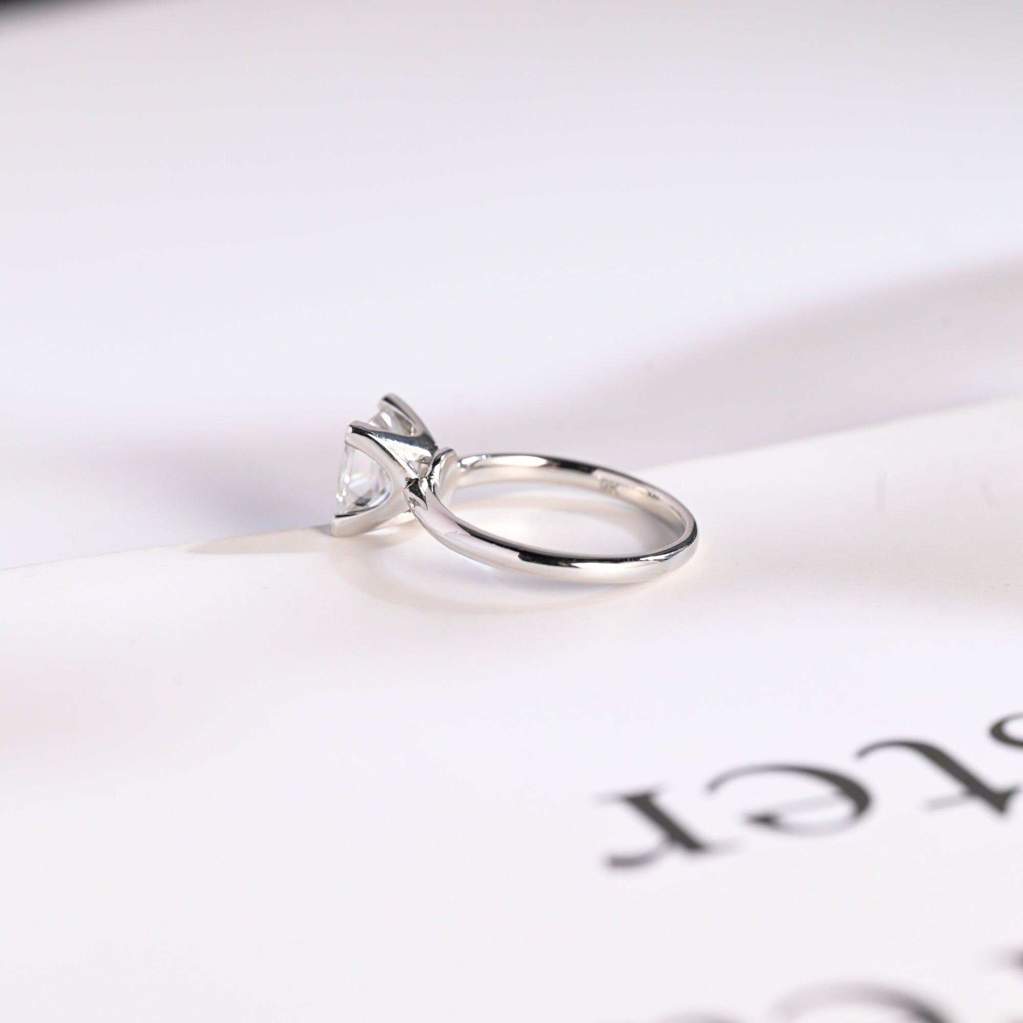 Solid Gold Princess Cut Moissanite Engagement Ring, Art Deco Ring