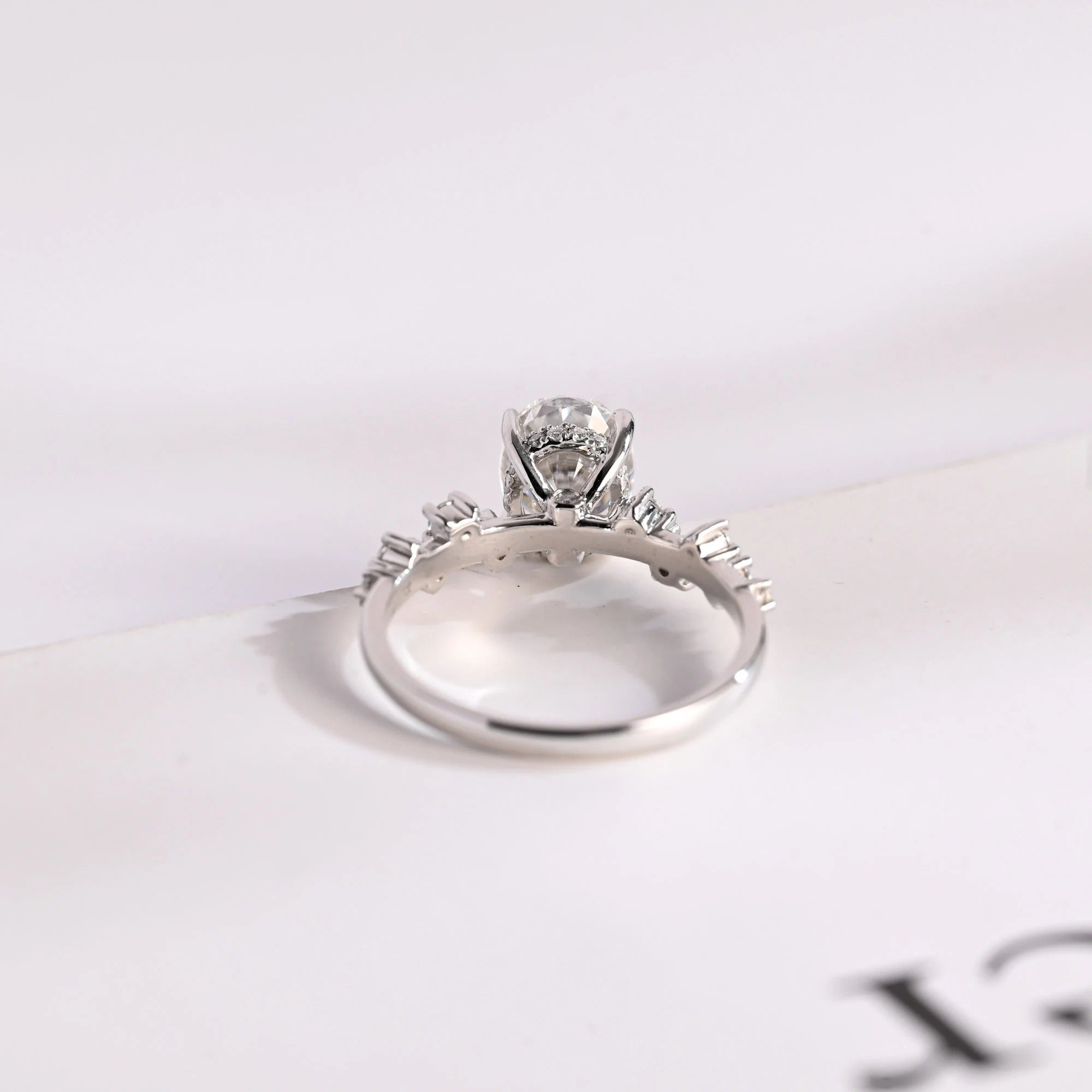 Solid Gold Oval Cut Moissanite Engagement Ring with Hidden Halo