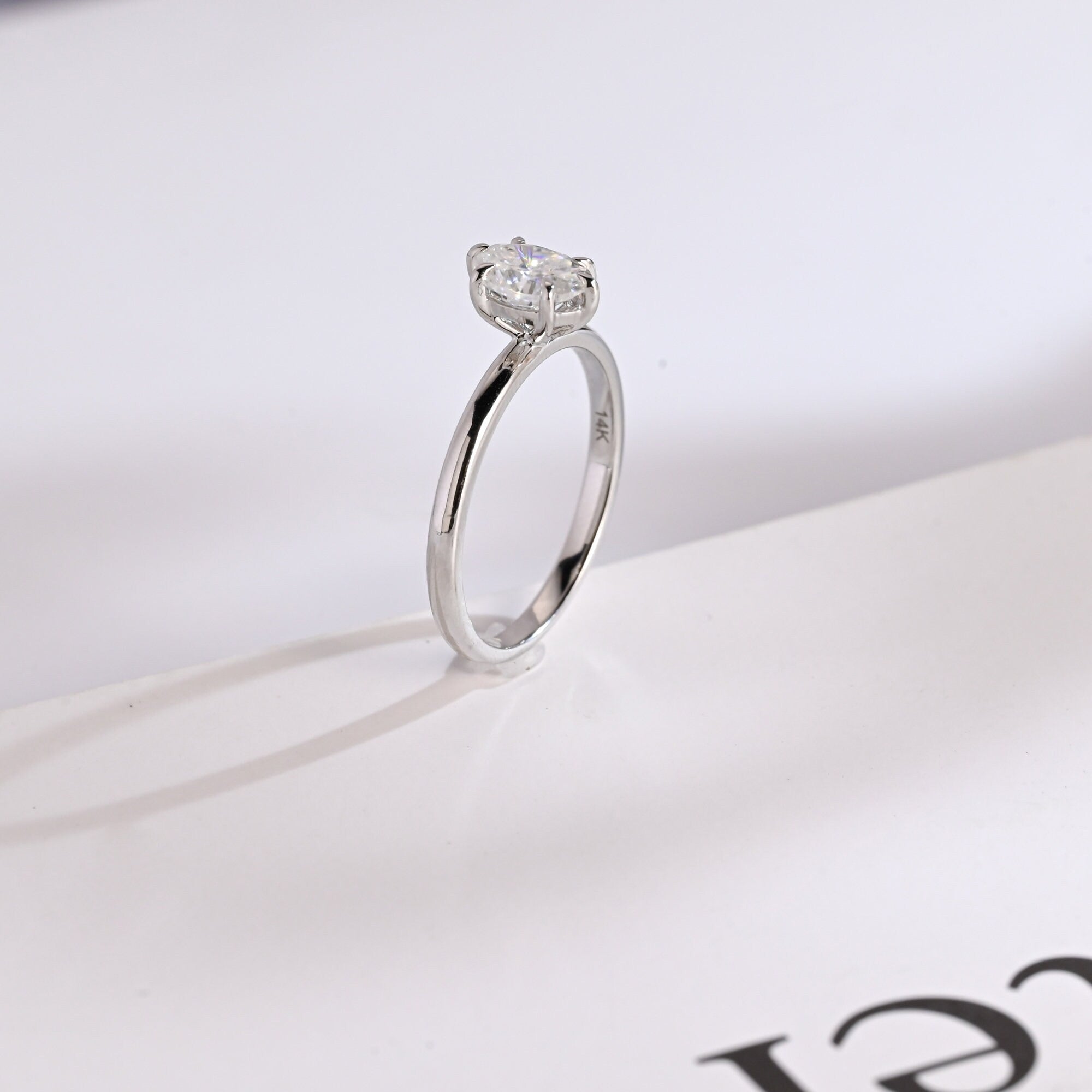 Solid Gold Solitaire Oval Cut Moissanite Engagement Ring with Six Prongs Secondary image