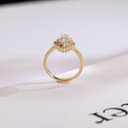 Solid Gold Marquise Cut Halo Moissanite Engagement Ring, Bridal Ring for Women