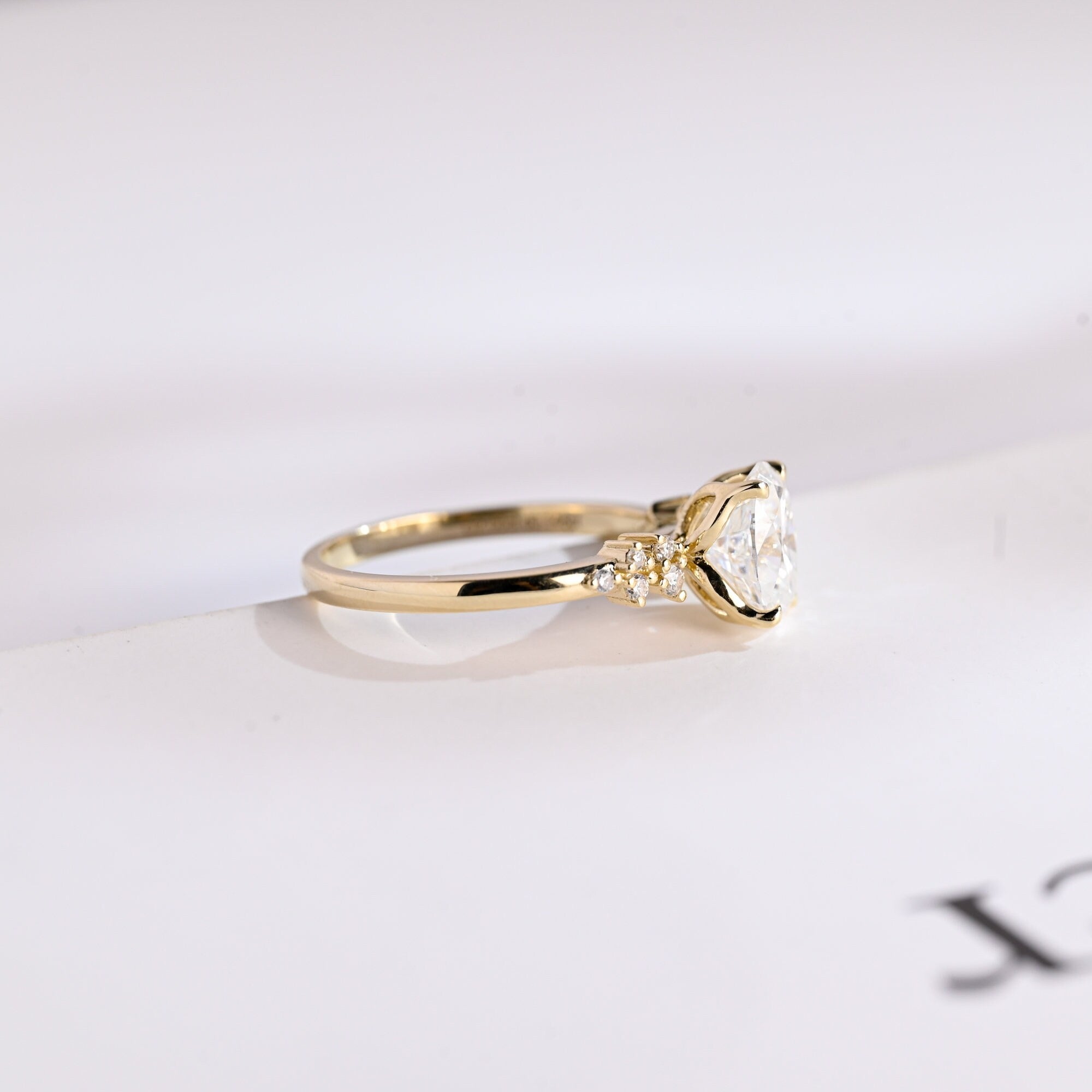 Solid Gold Oval Cut Moissanite Engagement Ring, Promise Ring