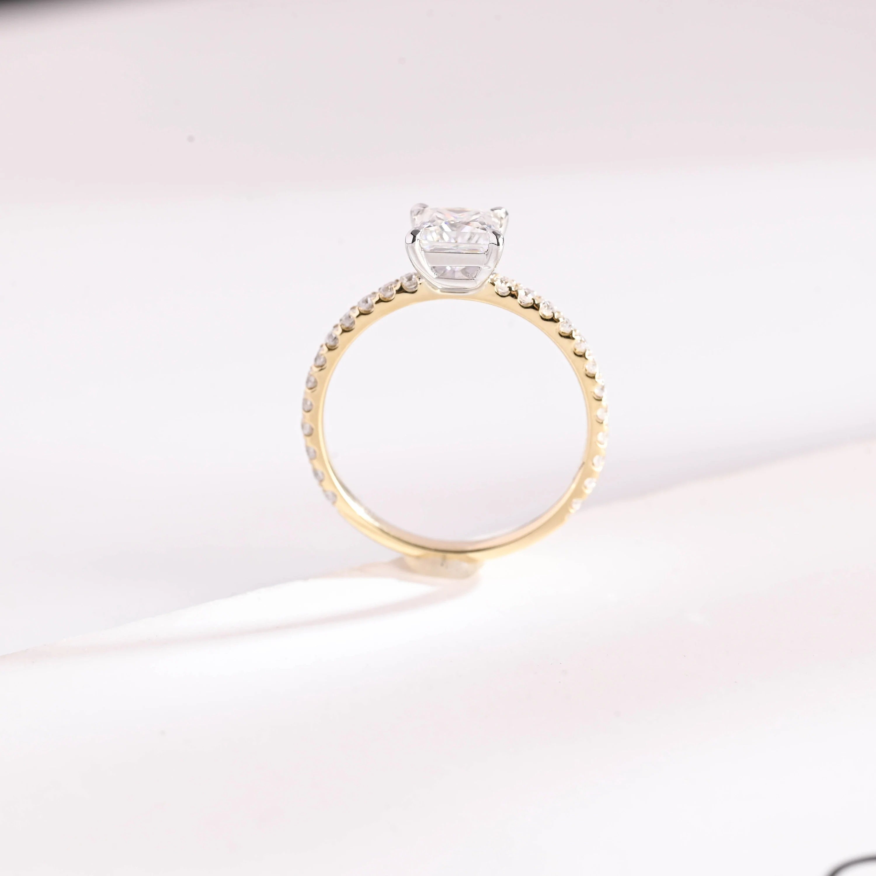 Solid Gold Two Tone Princess Cut Moissanite Engagement Ring, Anniversary Gift for Her