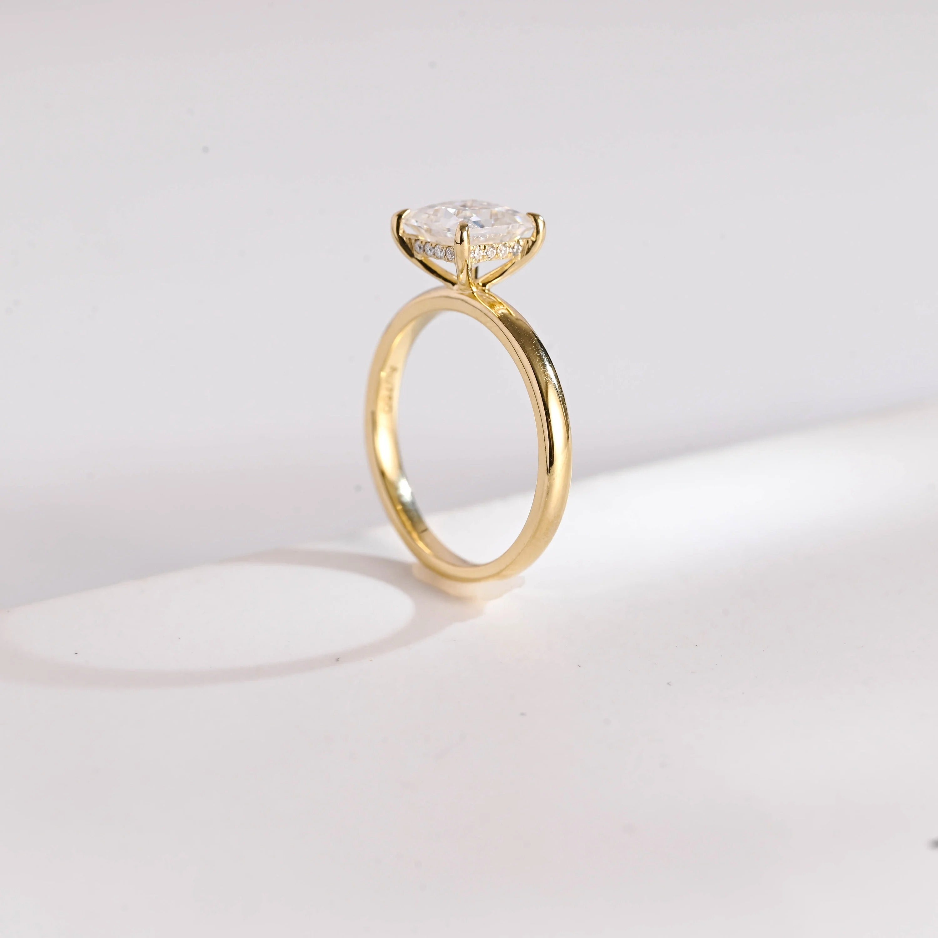 Solid Gold Princess Cut Moissanite Engagement Ring, Promise Ring