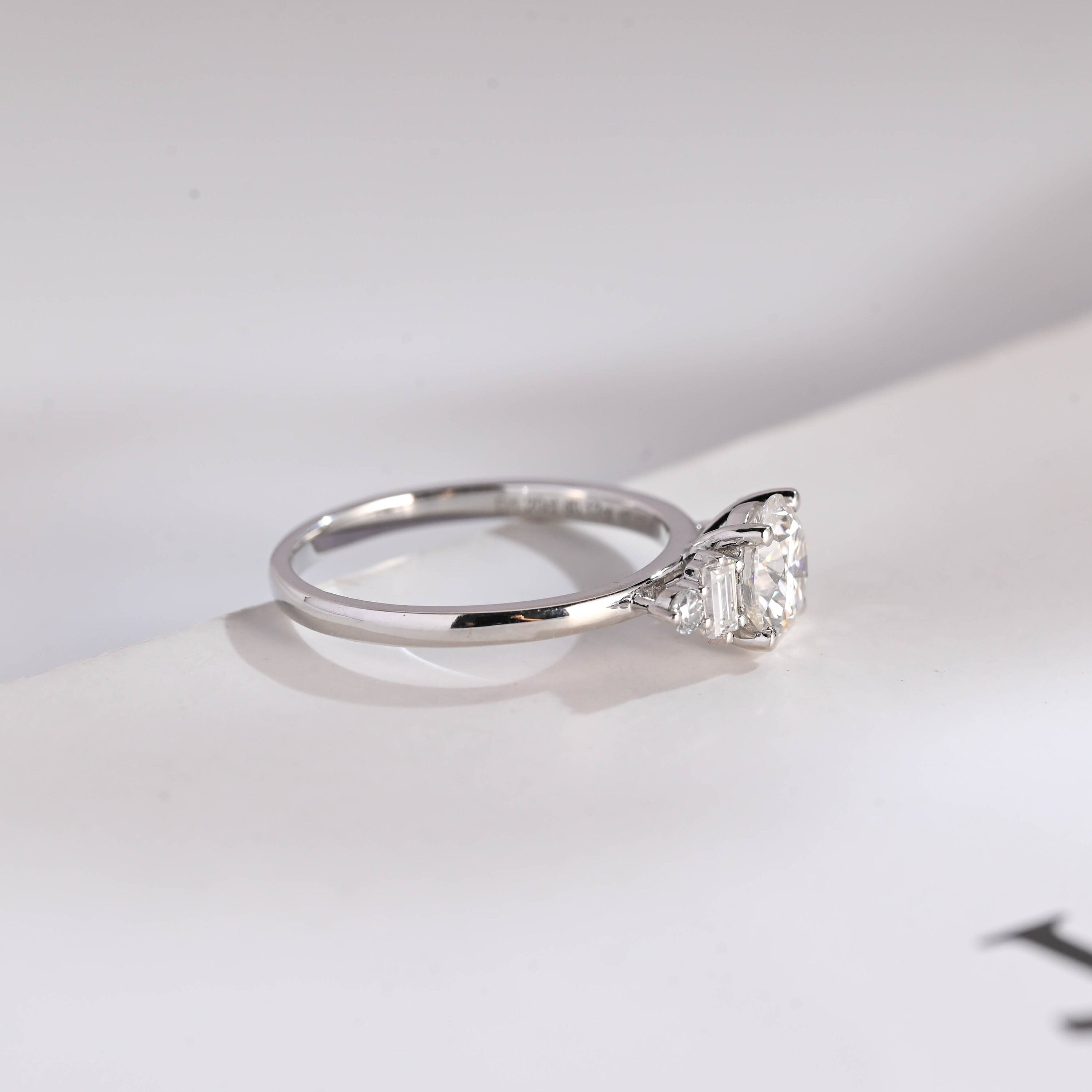 Three Stone Round Moissanite Engagement Ring, Solid Gold Dainty Anniversary Ring