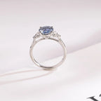 Solid Gold Light Blue Round Cut Moissanite Engagement Ring, Anniversary Gift for Her