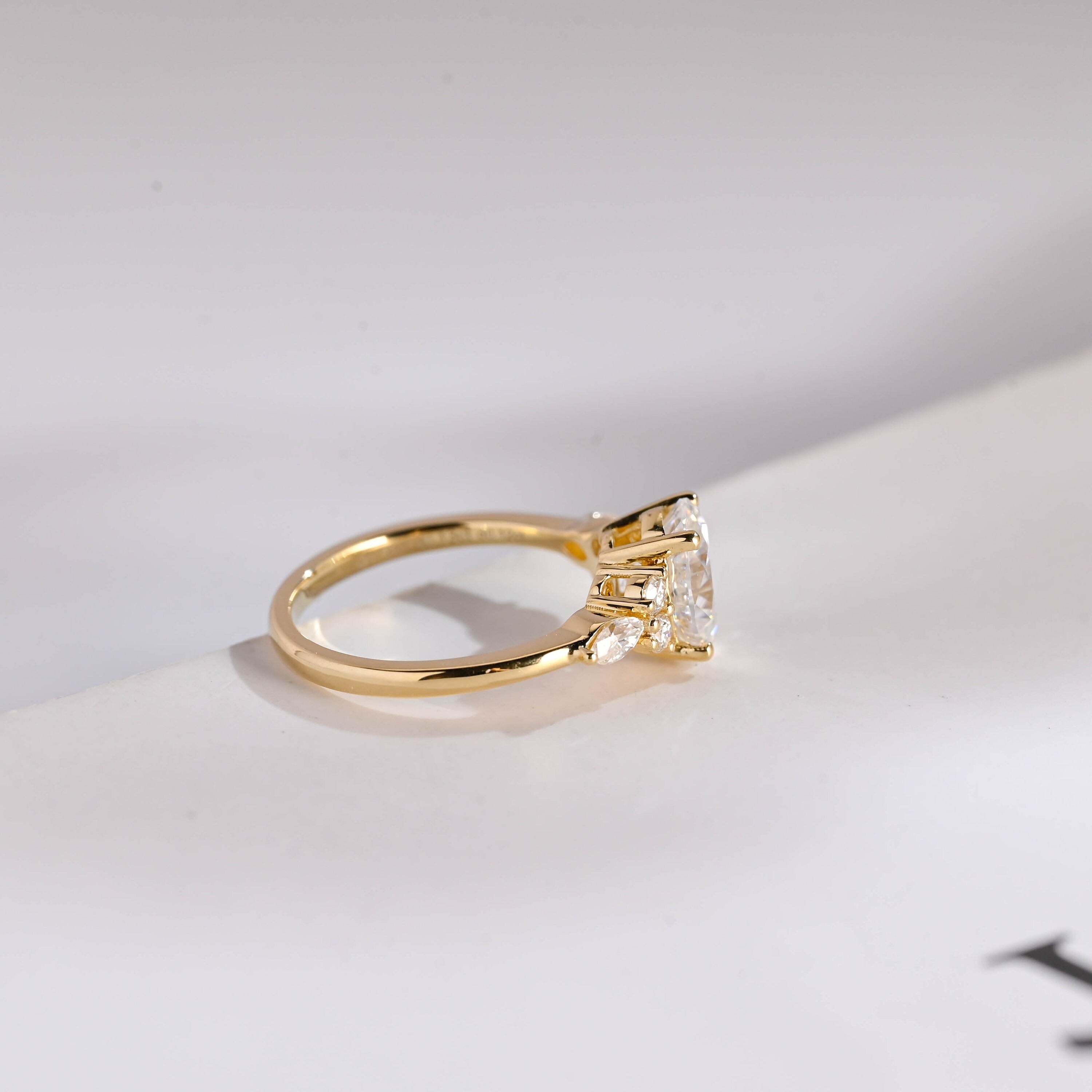 Solid Gold Oval Cut Cluster Moissanite Engagement Ring, Promise Ring