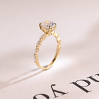 Solid Gold Oval Moissanite Engagement Ring with Marquise Moissanite Accent