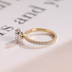 Solid Gold Two Tone Princess Moissanite Engagement Ring, Halo Bridal Ring