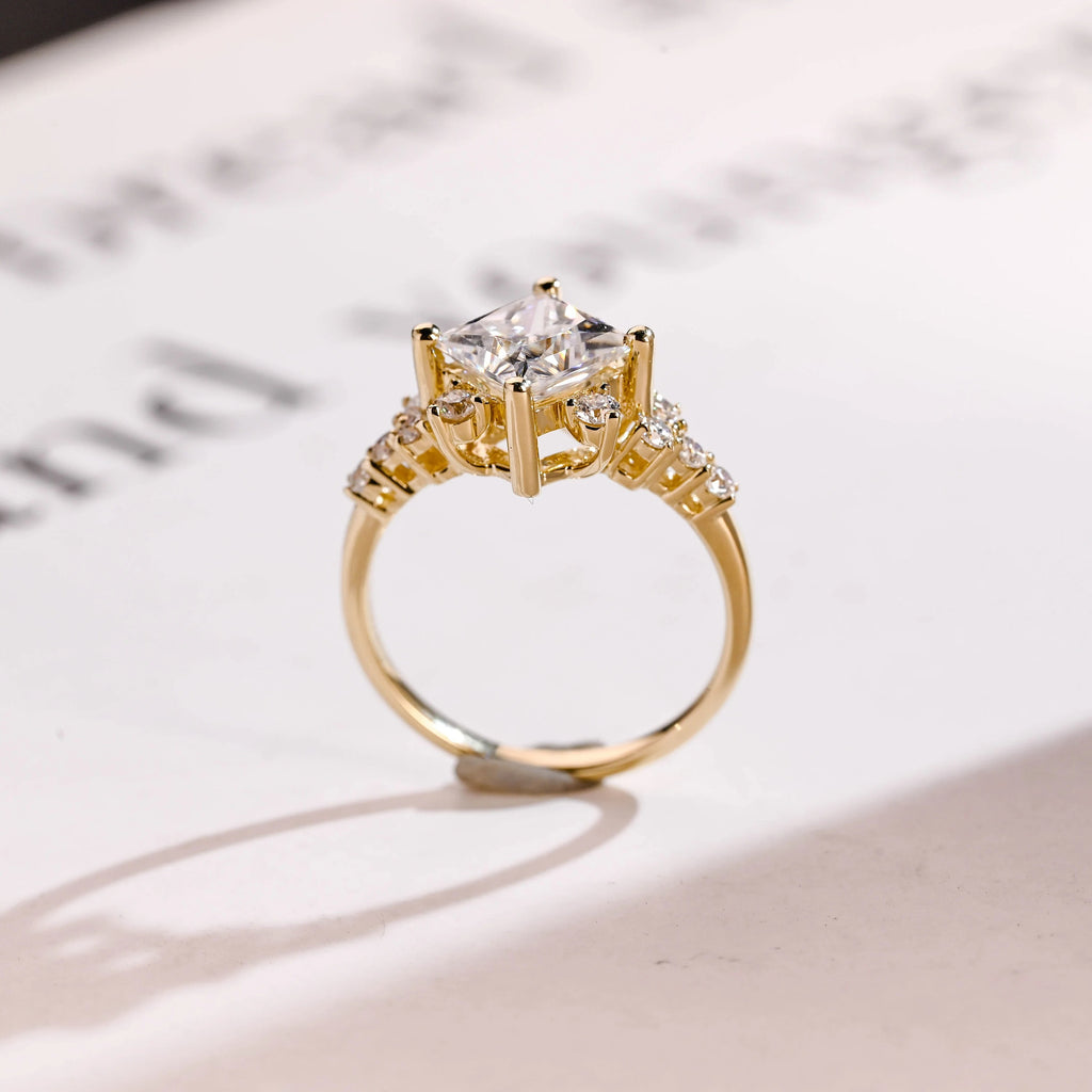 Solid Gold Princess Cut Moissanite Engagement Ring, Custom-Made Ring Available